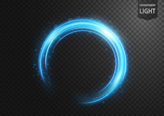 Abstract blue line of light with blue sparks, on a transparent background, isolated and easy to edit