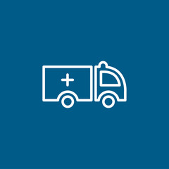 Ambulance Line Icon On Blue Background. Blue Flat Style Vector Illustration