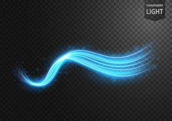 Abstract blue line of light with blue sparks, on a transparent background, isolated and easy to edit	