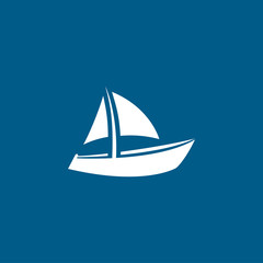 Boat Icon On Blue Background. Blue Flat Style Vector Illustration