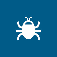 Bug Icon On Blue Background. Blue Flat Style Vector Illustration