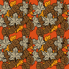 Naklejka na ściany i meble seamless pattern with leaves and flowers doodling style