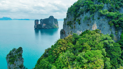 Koh Aleil and surrounding islands in Krabi Province, Thailand. Aerial view on a overcast day
