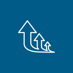 Three Arrow Sign Direction One way. Flat Line Road Direction Blue Vector Illustration