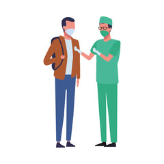 surgeon and man using face mask for covid 19