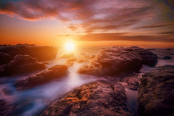 sunrise over the sea. Long exposure. new zealand coastline