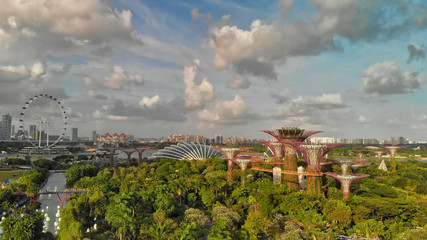 SINGAPORE - JANUARY 3, 2020: Singapore from the air. Gardens by the bay park