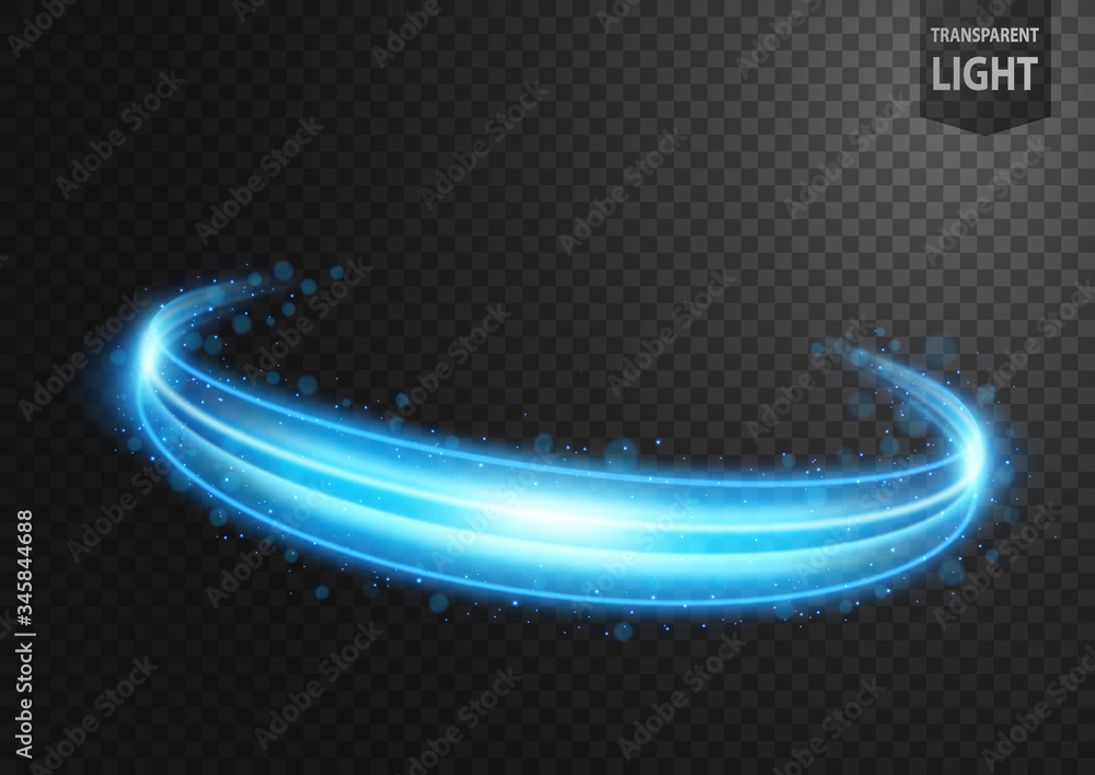 Wall mural Abstract blue line of light with blue sparks, on a transparent background, isolated and easy to edit