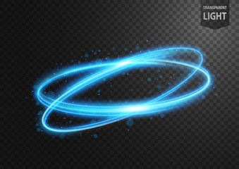 Abstract blue line of light with blue sparks, on a transparent background, isolated and easy to edit