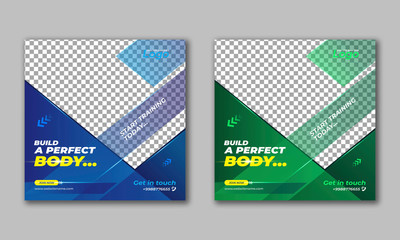 Gym and fitness square banner template social media post web banner and flyer for business promotion