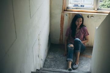 sad serious woman.depressed emotion panic attacks alone young people fear stressful.crying begging...