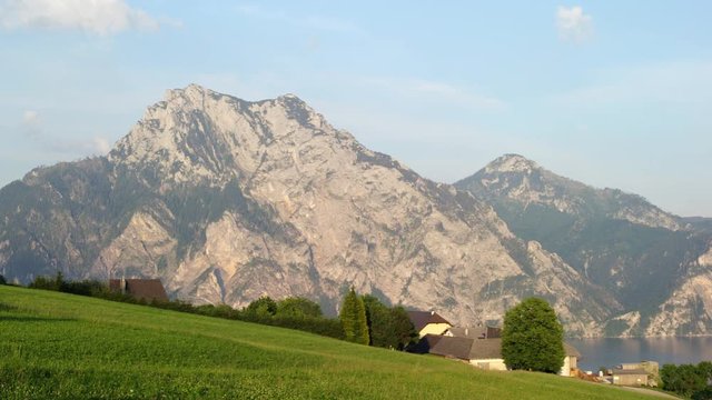 WS PAN Traunstein mountain, lake Traunsee and Traunkirchen village