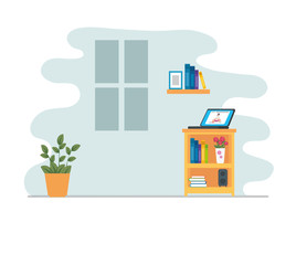 Fototapeta premium scene house interior with furnitures and decoration vector illustration design