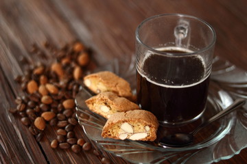 Italian almond biscuits cantuccini and coffee cup