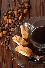Italian almond biscuits cantuccini and coffee cup