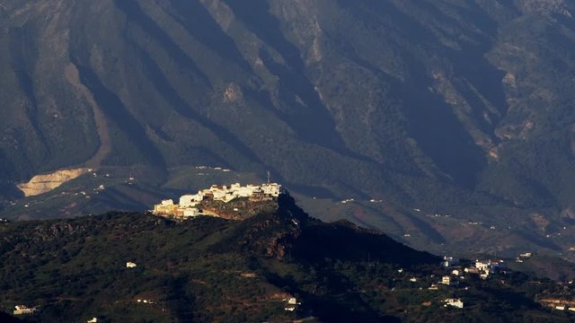 WS ZO Comares village and La Maroma mountain of Sierra Tejeda range
