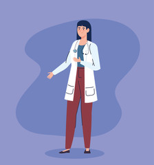 doctor female with stethoscope avatar character vector illustration design