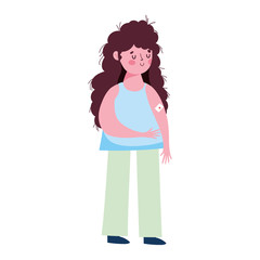 vaccination girl with medical band aid in arm protection medical