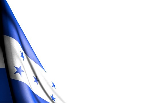 nice independence day flag 3d illustration. - isolated image of Honduras flag hanging diagonal - mockup on white with space for content