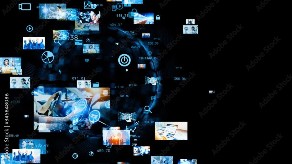 Poster Visual contents concept. Social networking service. Streaming video. communication network.