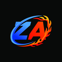 Initial Letters ZA Fire Logo Design
