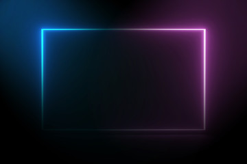 abstract ultraviolet blue neon light square frame on dark night background