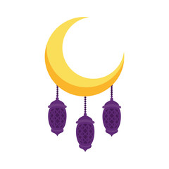 ramadan kareem lamps hanging in moon