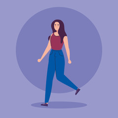 beautiful woman walking avatar character vector illustration design