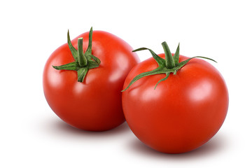 Two tomatoes isolated on white background. with clipping path.