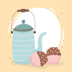 coffee time, delicious cupcakes kettle fresh aroma beverage