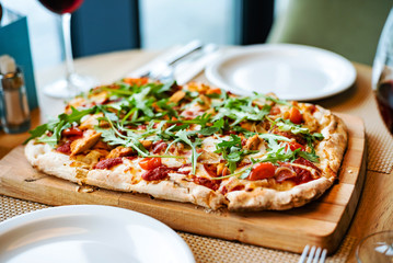 tasty italian pizza and red wine