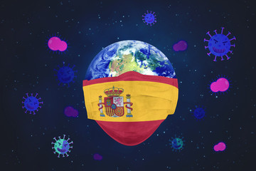 Earth with Spain flag face mask and Covid-19