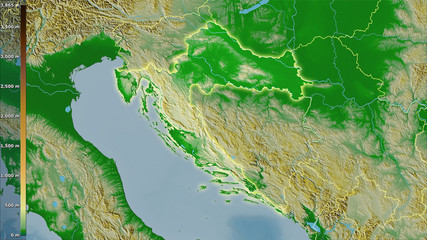 Croatia, topographic physical - light glow