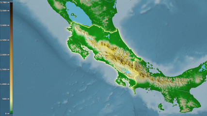 Costa Rica, topographic physical - light glow