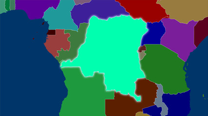 Congo Kinshasa, administrative divisions - light glow
