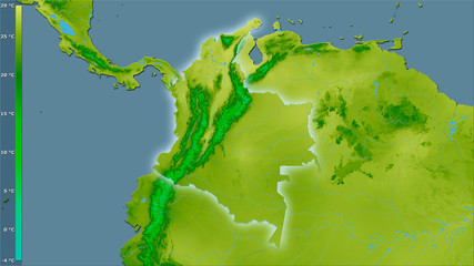 Colombia, annual temperature - light glow