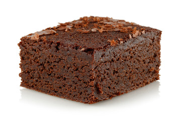 Slice of brownie isolated on white