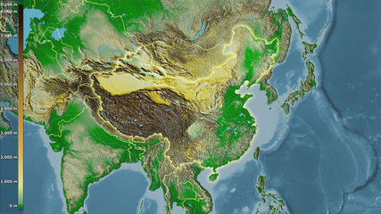 China, topographic physical - light glow