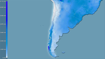 Obraz na płótnie Canvas Chile, annual precipitation - light glow