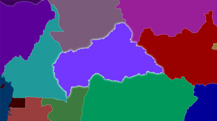 Central African Republic, administrative divisions - light glow