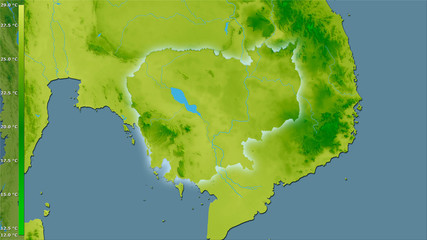 Cambodia, annual temperature - light glow