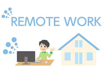 リモートワークの男性のイラスト
