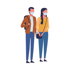 young couple using face masks for covid19