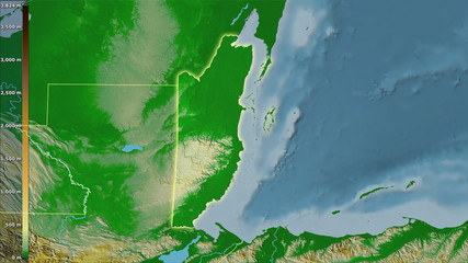 Belize, topographic physical - light glow