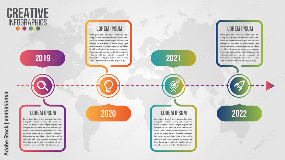 Aufkleber infographic modern timeline design vector template for business with 4 steps or options illustrate a