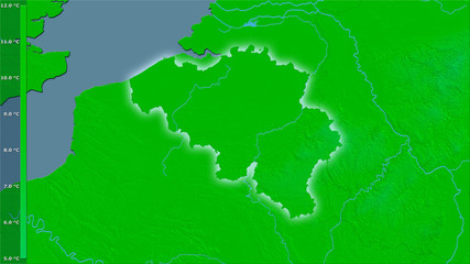 Belgium, annual temperature - light glow