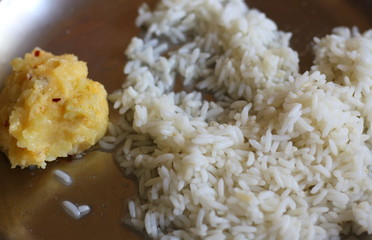 bengali lunch staple, rice and mashed potato