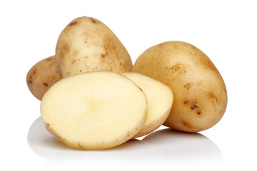 Fresh potatoes with slices isolated