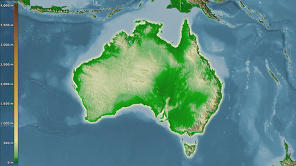 Australia, topographic physical - light glow