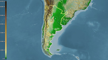 Argentina, topographic physical - light glow